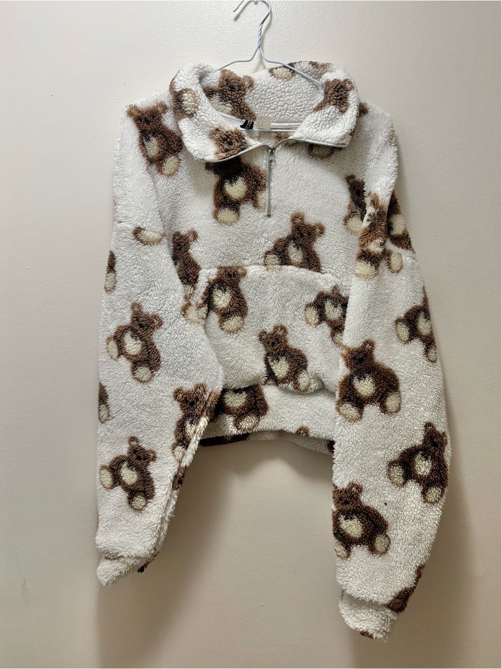 Teddy bear quarter zip fluffy sweater - h&m cute fleece cozy winter fresh soft